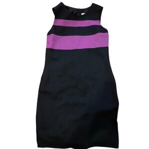 Vintage 80s Black and Purple Colorblock Striped Shift Dress Casual Corner Sz 8